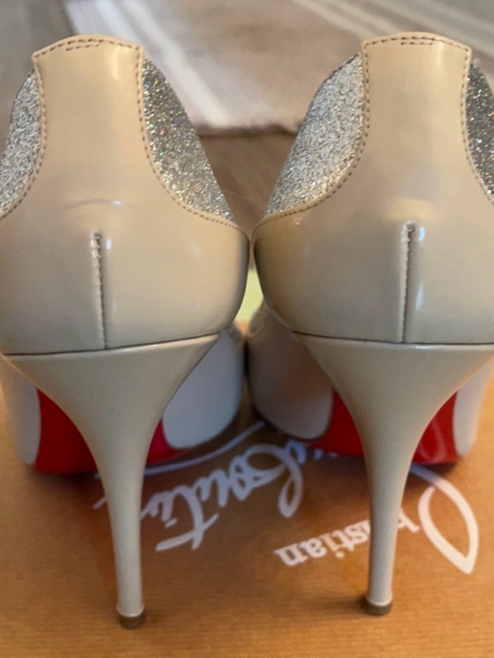 Christian Louboutin Beige Pumps with Red Soles and Silver Trim - Picture 2 of 6